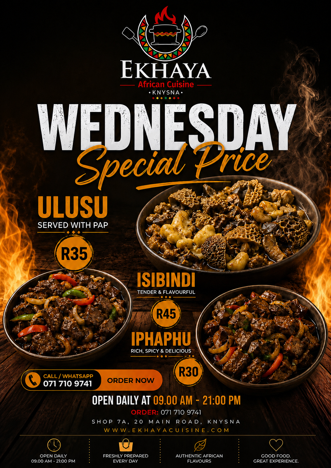 Wednesday Special Price poster at Ekhaya African Cuisine